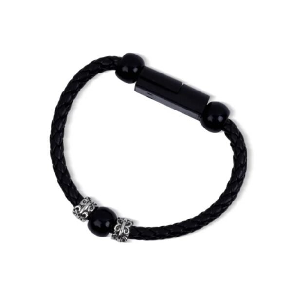 Elegant Black Leather Charging Bracelet - The Perfect Portable Charger - Image 3